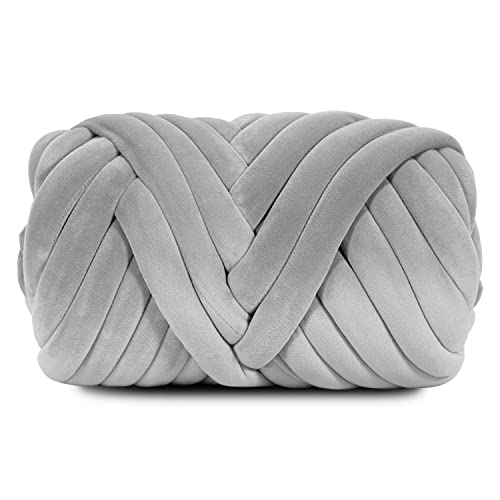 2.2 LBS of Super Soft Velvet Bulky Yarn for Hand Knitting Blanket, Pillows, Handbag, DIY, Grey, 36 Yards, Arm Knitting Yarn for Chunky Braided Knot Throw Blanket, Weave Craft Crochet - color: Grey (Velvet)