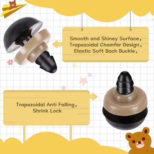 UPINS 600pcs 14mm Black Safety Eyes with Washers for Amigurumi Crochet Doll | 14mm Plastic Craft Eyes with Washers, Amigurumi Doll, Stuffed Animal, DIY Crafts Making Supplies - size: 14MM