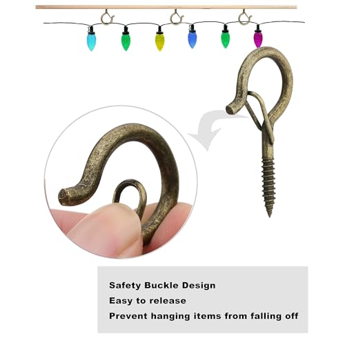 PlusRoc 20 Pack Screw Hooks for Hanging Plants Outdoor Lights(Bronze) | Christmas Seasonal Lighting, Heavy Duty 2.2 Inch Eye Hook Cup Ceiling Hook Q-Hanger for Patio, Wall Wood Ceiling Deck Mount - color: Bronze
