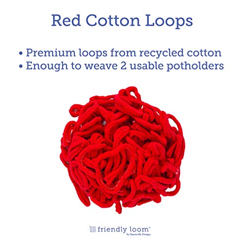 Friendly Loom | 7” Traditional-Sized Red Potholder Weaving Loops | Craft 2 Cotton Potholders - size: Red