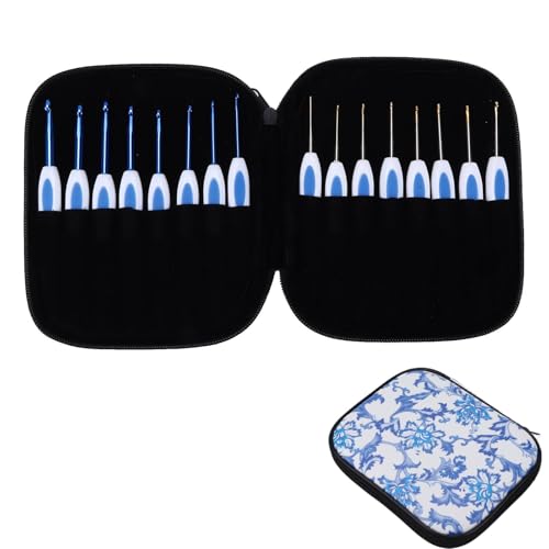 Crochet Hooks Set, 16 PCS Ergonomic Crochet Hooks Set Metal Crochet Hook Set Crochet Hooks Kit with Case Hand Knitting Yarn (Blue) - color: Blue
