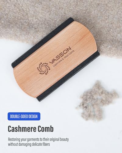 VASSON Large Cashmere Comb, Thick Wood Sweater Comb to Remove Pilling | Ergonomic thick beechwood grip and 20% larger comb for effortless de-pilling