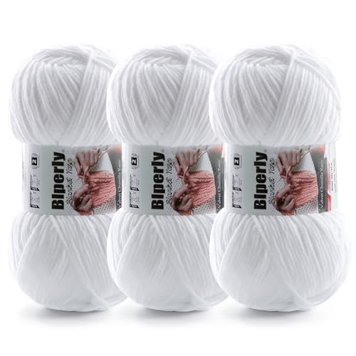 Skinny Chenille Yarn for Crocheting and Knitting - 3 Pack of 100g/317yds Ultra Soft Fluffy Plush Velvet Yarn - #2 Crochet Yarn for Amigurumi, Blankets, Plush Dolls, Baby Clothes (3, White) - color: White