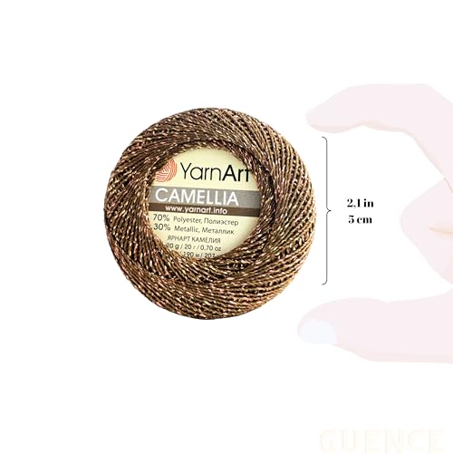 Yarnart Camellia Metallic Shimmer Fine Yarn - 70% Polyester, 30% Metallic, 192m, 20g, Crochet Thread, Lace, Embroidery, Jewelry Making, and Decorative Craft Yarn, 1.25mm Hook (Brown Silver, 20g Skein) - color: Brown Silver, size: 20g Skein