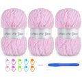 3 Skeins Faux Fur Yarn Soft Fluffy for Crocheting,Chunky Fuzzy Eyelash Yarn for Crochet Hats, Scarves, Bags, Cushions(Pink) - color: Pink