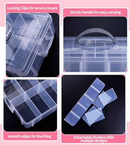 Praisebank 3-Layer Stackable Storage Container Box, 30 Dividers Compartments, Perfect for Storage Jewelry & Arts & Crafts & Sewing. (Blue) - color: Blue