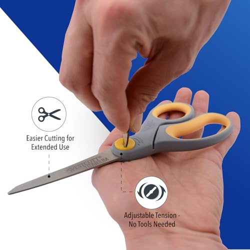 Westcott 8-Inch Titanium-Bonded Scissors with Adjustable Glide Feature for Office and Home - Gray/Yellow - size: 1-Pack