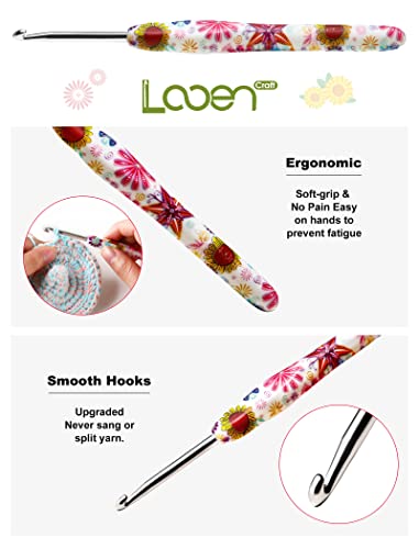 6.5mm Crochet Hook Size K Ergonomic Soft Grip for Arthritic Hands Yarn | Comfortable rubber grip non-slip, smooth polished aluminum, lace to chunky yarn projects, beginners seniors pros - size: 6.5mm