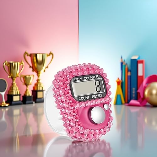 Electronic Finger Tally Counter Clicker Counter,Convenient Portable Digital Display Tally Counter,Resettable Mini Lap Counter for Golf Goods Counting Accessories,Track and Field Lap Counters - color: Pink