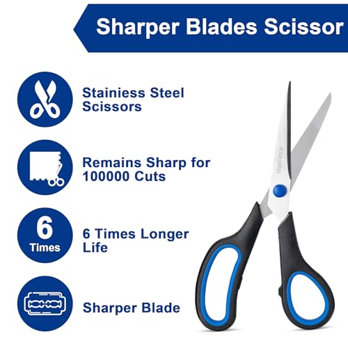 6PCS 8" Scissors,Sharp Stainless Steel All Purpose for Office School Crafts | Right/Left Handed, Comfort Grip Scissors for Office Desk Accessories Sewing Fabric Home Craft School Teacher/Class Supplies - color: Black