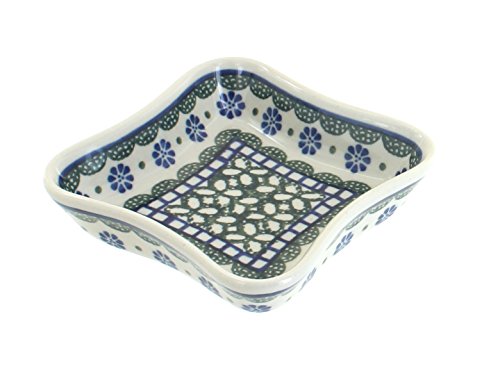 Blue Rose Polish Pottery - Green Maia Small Square Dish - 4" Square - Unique Dish for Jewelry, Nuts, or Candy
