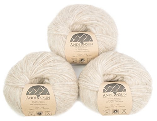 (Set of 3) Baby Alpaca Merino Wool Yarn [426 Yards Total] Oatmeal, #4 Worsted - color: Oatmeal