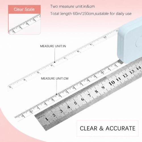 SlowVibes Bling Blue Diamond Retractable Body Measuring Tape, 60 Inch | Dual-sided vinyl cloth tape with rope for waist, fabric,body measurements, sewing, tailor,knitting, weight loss - color: Blue
