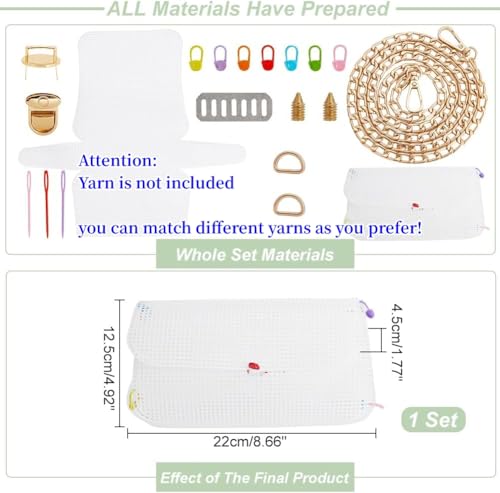 WADORN DIY Knitting Crochet Bag Making Kit Canvas Mesh Sheet for Embroidery | Acrylic Weaving Crafts Bag Project, Women Handmade Bag Materials Set,Women Birthday Valentine Christmas Gift, 8.7X4.9 Inch - size: 8.7x4.9 Inch