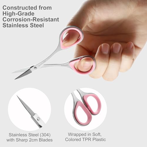 PAFASON Small Travel Sewing Embroidery Scissors Set Curve Straight Tip | Stainless Steel for Quilting Knitting Crafting Cross Stitch Crochet Thread Yarn Paper Detail Cutting Soft Rubber Handle - color: Green+pink+grey