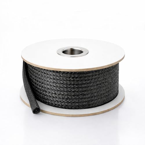 100ft Expandable Non-Split PET Braided Cable Sleeve, High-Temperature Black Loom for Automotive Harness and Chew-Resistant Home Office Wire Management (1/4") - size: 1/4" - 100ft