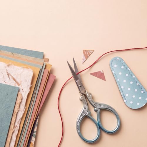 Honoson 4 Pcs Small Embroidery Scissors, 3.6", Simple, Retro Colors | Sewing Scissors with Leather Cover, Sharp Tip for Needlework Cross Stitch Crochet Knitting Craft, Stainless Steel Stork Shear - color: Retro Colors