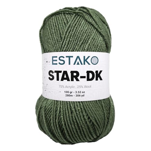 Estako Star-DK Soft Yarn for Crocheting, DK Weight 3 Wool, Grass | 75% acrylic 25% wool, 100 g, 306 yds, amigurumi, granny squares, socks, beanies, mittens, plush toys, machine washable - color: 34067 - Grass, size: Pack of One
