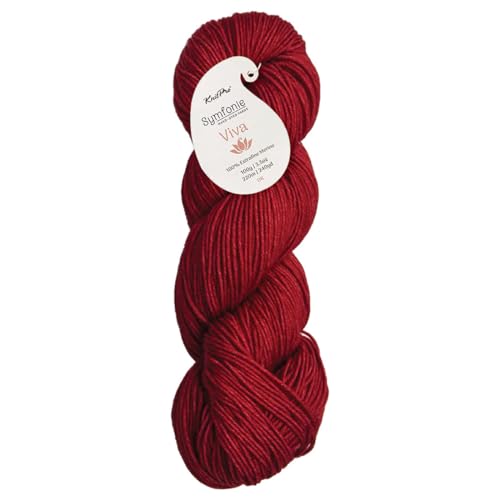 KnitPro Symfonie DK Weight Merino Wool Yarn 240yds, 100g, Red Rose | 100% Extrafine Merino, Hand Dyed, OEKO-TEX Certified, Superwash, Colorfast, #3 Yarn Skein for Knitting & Crochet - color: Red Rose