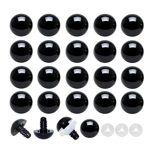 Thalinfayi 12mm Solid-Black Safety Eyes Craft Eyes for Amigurumi Crocheting | 100pcs Plastic Crochet Eyes and Washers for DIY Stuffed Plush Animals & Handmade Crafts ,Gloosy Smooth Surface, Even Color - size: 12mm