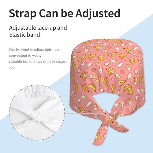 MOLIAN Dental Tooth Adjustable Working Cap Surgical Headgear for Women Men | Adjustable Tie Back Scrub Caps with Button Built-in Sweatband Working Cap for Nurses Doctors and Workers - color: Banana Cat