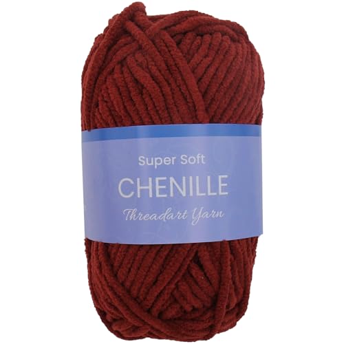 ThreadArt Chenille Yarn for Crochet, #5, Burgundy 30 | Super soft plush chenille yarn for crochet, knitting, amigurumi, blankets and toys. Fluffy #5 weight, 50g/60yd skeins. - color: BURGUNDY, size: SINGLE