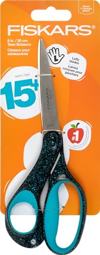 Fiskars 8" SoftGrip Left-Handed Teen Scissors, For Kids 15+, Blue Speckled | Scissors with Precise Blades for School or Crafting, Ergonomic Handles Designed for Teens, Back to School Supplies - style: Blue Speckled - Left-Handed