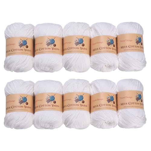 Acrylic Yarn for Crocheting Bulk, DIY Knitting Pure White Yarns, 6PLY 10Balls 17.6 Ounces Pack, Solid White Crocheting Thread, Beginner-Friendly - color: pure white