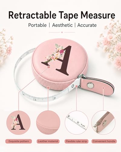 Maicican Retractable Tape Measure, Pink Leather Sewing Measuring Tape, A | with Initial A-Z, 60"/1.5m Soft Sewing Measuring Tape for Body Measurements, Portable Small Fabric Ruler - color: Tape Measure-Pink A