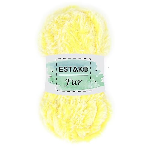 Estako Fur, 100% Polyester Faux Fur Yarn, Super Chunky, Yellow Melange | soft, fluffy, furry, fuzzy, plush, 100 g, 71 yds, teddy bears, pom poms, amigurumi, 8-10 mm needles - color: 42165 - Yellow Melange, size: 1 Skein