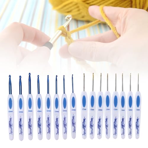 Crochet Hooks Set, 16 PCS Ergonomic Crochet Hooks Set Metal Crochet Hook Set Crochet Hooks Kit with Case Hand Knitting Yarn (Blue) - color: Blue