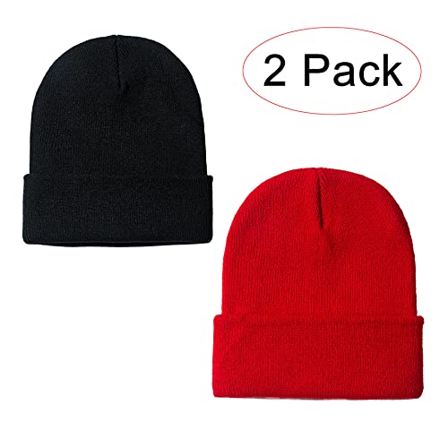 NPJY Unisex Beanie for Men and Women Knit Hat Winter Beanies | Warm-Keep & All-Size, Comfortable & Durable, Soft for Winter Weather - color: Black+red
