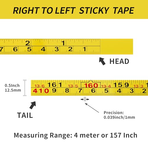2Pcs Steel Self-Adhesive Measuring Tape, Imperial & Metric Tape Ruler | Left To Right and Right To Left Stick On Tape Measure Sticker Ruler for Workbench, Woodworking, Saw & Drafting, 410cm/161Inch - size: 4m