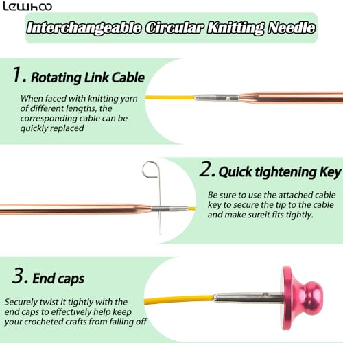 Lewhoo 13 Pairs Circular Knitting Needles Set 3.0~10.mm Rose Gold | Interchangeable Aluminum Round Circular Needle for Knitting with Bag - color: Rose Gold