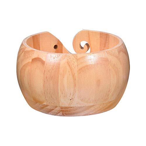 Wooden Crafted Yarn Ball Storage Bowl with Carved Holes and Drills Holes Wooden Yarn Bowl for Crocheting Knitting Accessories DIY Crafts (B) - color: B