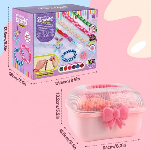 Kinizeder Bracelet Making Kit, Arts and Crafts for Girls Ages 8-12, Weaving Bands DIY Toys for Friendship Birthday Gifts for Kids 6, 7, 9, 10, 11, 13, Rubber Band Bracelet kit with 1000+ Bands