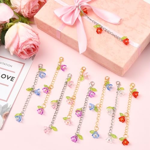 7-70Pcs Angel Wing Pendants Charms Miexed Color Acrylic Beads Charms Golden Dangle Pendants with Lobster Claw Clasps for Necklaces Bracelets Earrings Jewelry Making and Crafting - color: Golden Chain Flower -10 pcs