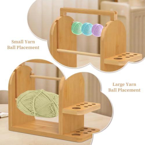 sandpaint Crochet Yarn Holder, Bamboo Wood Yarn Holder for Crocheting | Built-in Phone Stand, Tangle-Free Dual Rods & Tool Holder, Ideal Crochet Accessories for Skein, Cake, Ball Yarn - color: Wood Basic Yarn Holder