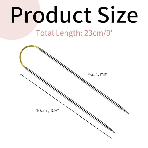 Soosui 2.75mm Circular Knitting Needles US2 |3-Pack 9-inch (23cm) Double-Pointed Flexible Circular Needles, 3cm Cable, Durable and Smooth for Sweaters, Socks, Hats, and Other DIY Knitting Projects. - size: 2.75mm/US2
