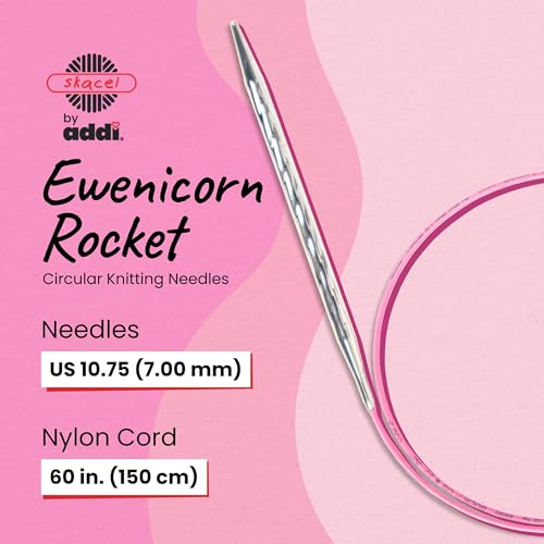 skacel by addi Ewenicorn Rocket Circular Knitting Needles, Fixed 60 Inch (150 cm) White Chrome Plated Brass Tips with Flexible Nylon Cord, 7 mm (US Size 10.75) - size: 7.00 mm