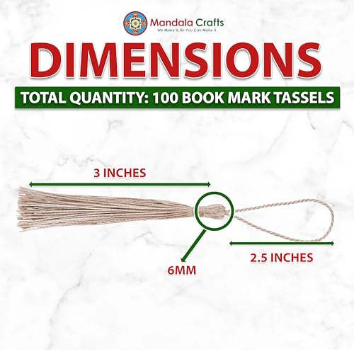 Mandala Crafts 100 Beige Silky Bookmark Tassels with Loops for Crafts | Machine Washable, Polyester Mini Craft Tassels for Jewelry Making, Graduation Decorations, Keychains, Gift Tags & Ornaments - color: Beige, size: 5.5 Inches