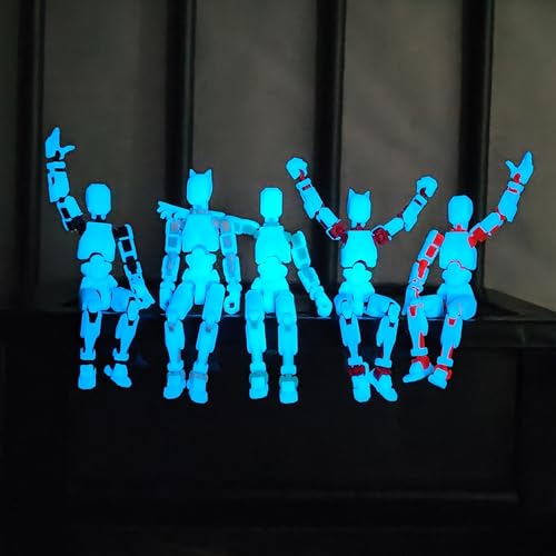 Titan 13 Action Figures (Grow in The Dark Blue) T13 3D Action Figure Set Already Assembled Dummy Robot Nova 13 Printed Multi-Jointed Movable Toy for Gift Collectors (Blue Black + Dog) - style: Blue Black Men Figure + Dog