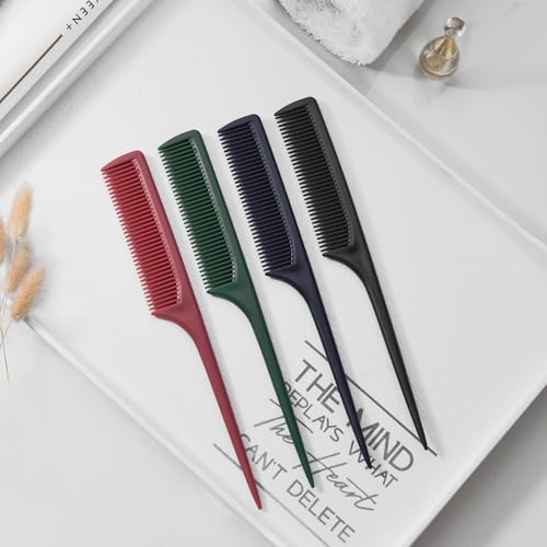 4 Pcs Rat Tail Comb Set for Women -Fine Tooth Styling comb with Pick, Anti-Static Heat Resistant Teasing Comb,Professional Hair Parting Tools for Smooth Detangling, Updos & Salon-Perfect Hairstyles. - color: Dark red-Dark green-Dark blue-Black