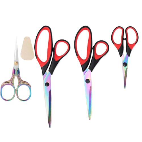 Titanium Coating Sewing Scissors Bundle, Professional Fabric Scissors Set, Ultra-Sharp Stainless Steel Blades, Ergonomic Handle, Great for Tailor, Embroidery, Craft (Red) - color: Red