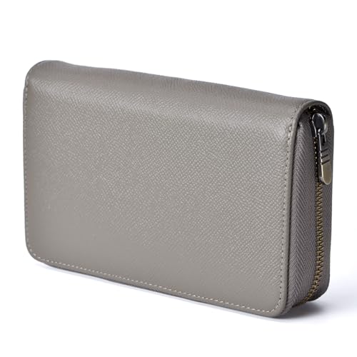 Fountain Pen Leather Pen Case 10 Divided Slots, Rollerball Pen Holder Handmade Display Organizer Zippered Pouch - color: Gray