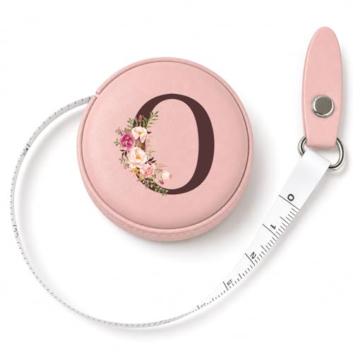 Maicican Retractable Tape Measure, Pink Leather Sewing Measuring Tape, O | with Initial A-Z, 60"/1.5m Soft Sewing Measuring Tape for Body Measurements, Portable Small Fabric Ruler - color: Tape Measure-Pink O