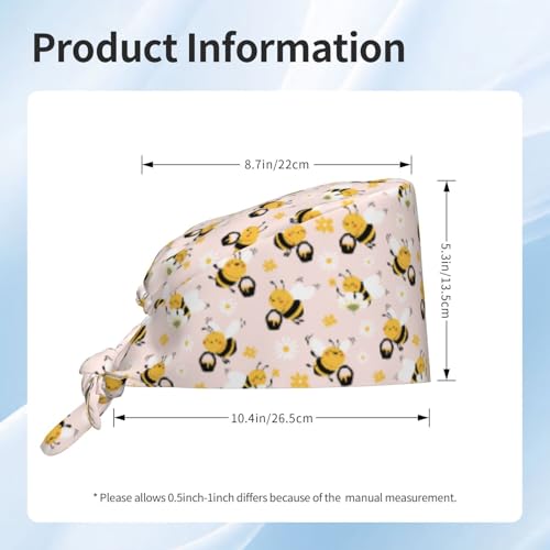 MOLIAN Dental Tooth Adjustable Working Cap Surgical Headgear for Women Men | Adjustable Tie Back Scrub Caps with Button Built-in Sweatband Working Cap for Nurses Doctors and Workers - color: Honeybees and Daisies