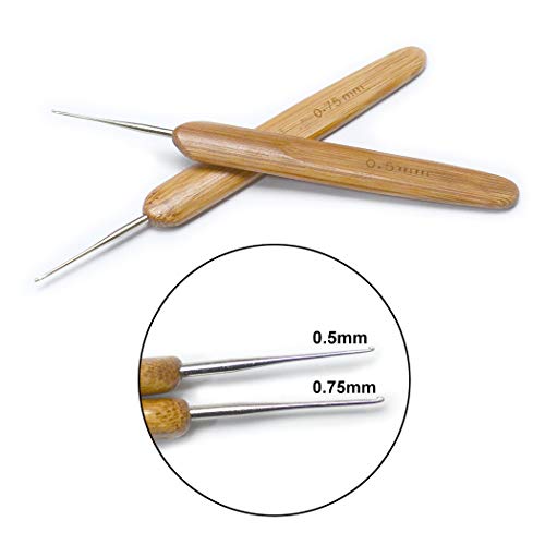 Luwigs 2Pcs Bamboo Dreadlock Crochet Hooks 0.5mm 0.75mm Braiding Tool | Dual Size Steel Crochet Hooks with Smooth Bamboo Grips, Great Tool for DIY Dreadlocks, Braids and Hair Styling Crafts - color: 2pcs/set, size: 0.5mm, 0.75mm