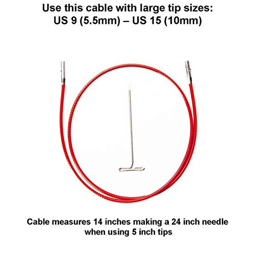 ChiaoGoo Twist Red Cable 14-Inch [L] for Large Circular Needle Tips | Fits US 9-13, [L] Nylon Coated Steel Cables, Memory-Free, Stitch Holder, Compatible with Twist, Spin, Quads, Forte Tips - size: 14 inches, Large US 9-15