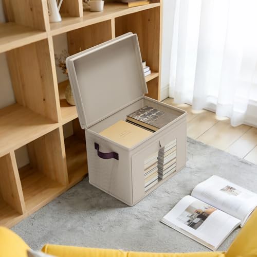 Univivi Front Opening Storage Bins with Lids for Closet, Beige, 4 Pack | Foldable Fabric Storage Cubes, Large Closet Organizers and Storage with Clear Window & Handles for Clothes Storage - color: Light Beige, size: 16.5''-4 Pack